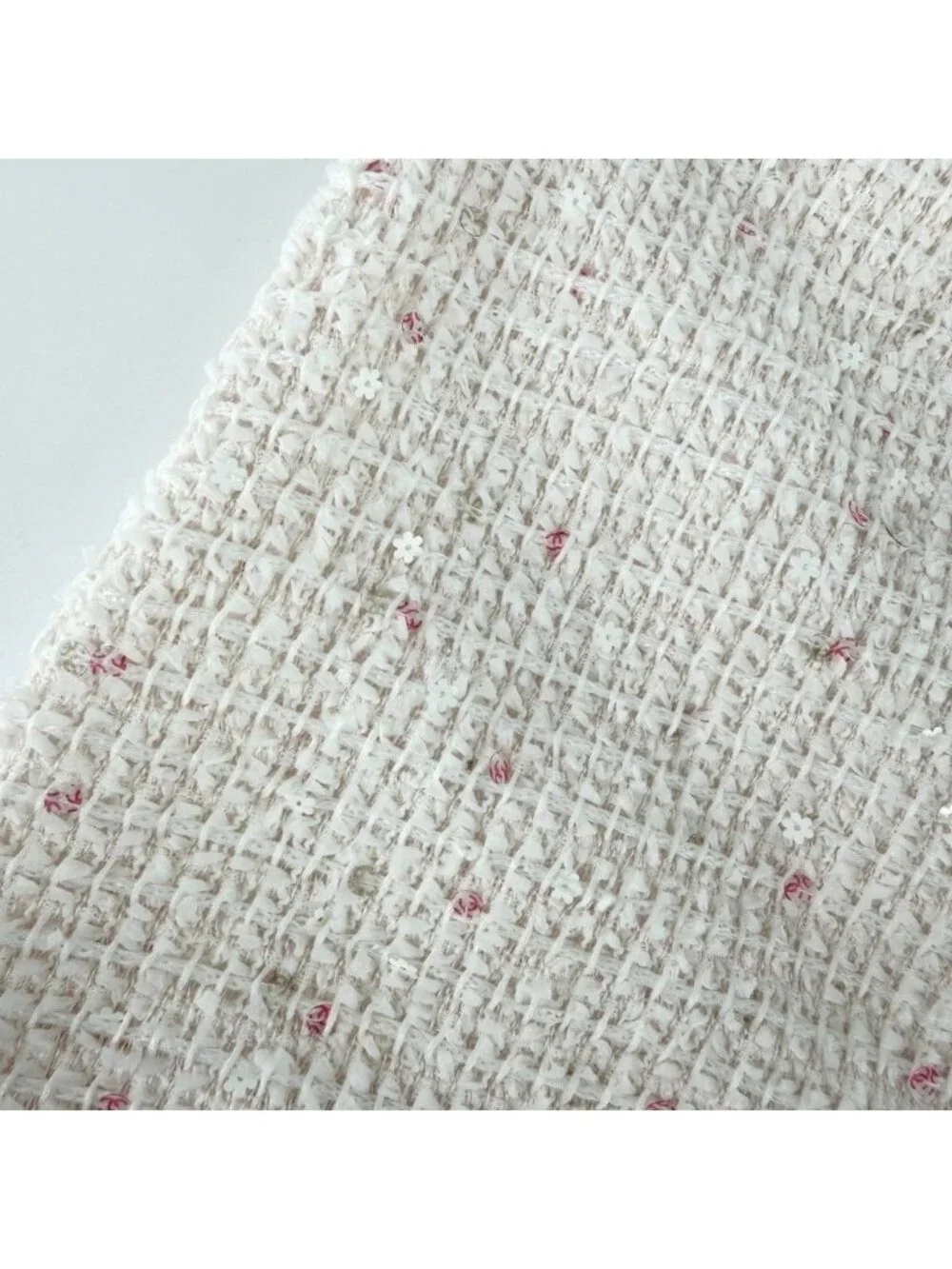 Chanel Dress Tweed Check Coco Button Sequin 38 Pink White Spring Summer Autumn